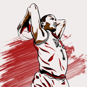 Impresión ilustrada de la NBA de los Chicago Bulls de Derrick Rose (edición limitada)