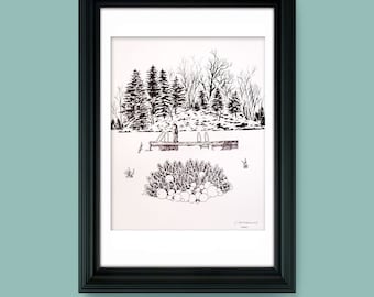 Cryoseism - 11" x 14" Original pen & ink illustration by Joel Kimmel | Winter Landscape |