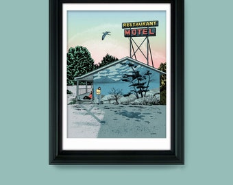 Back to Nature on the Midnight Bus - Giclée print of the illustration by Joel Kimmel | Winter Painting |