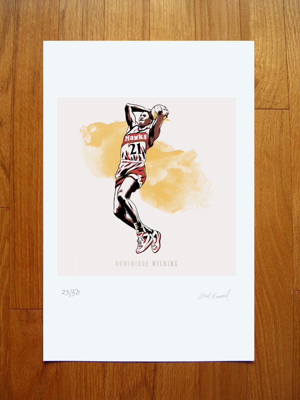 Dominique Wilkins Atlanta Hawks NBA 11 X 17 Illustrated Print by Joel