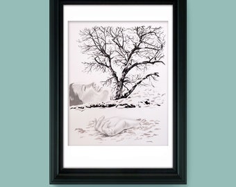 Pouring of Eternal Light - 11" x 14" Original ink and graphite illustration by Joel Kimmel | Winter Landscape |