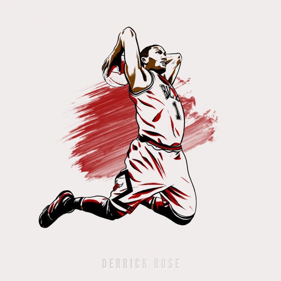 Derrick Rose Chicago Bulls NBA ilustran imprimir edicion limitada