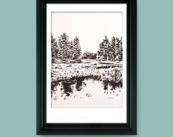 Little Dipper - 11" x 14" Original pen & ink illustration by Joel Kimmel | Winter Landscape |