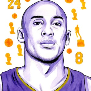 Kobe Bryant: Archival Print, Basketball Artwork, Painting of NBA Los Angeles Lakers star by Joel Kimmel