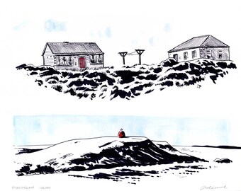 Drawing of Stykkisholmur, Snaeffelsnes Peninsula, Iceland - Giclée Print by Joel Kimmel