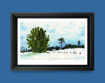 Voyageurs - Giclée print of the illustration by Joel Kimmel | Winter Painting | Coral |