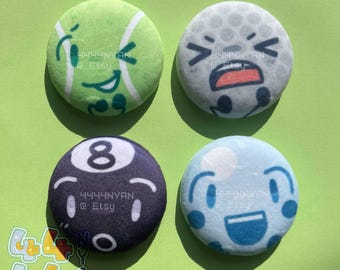 BFDI Tennis Ball & Golf Ball 2'2 Plush Button Badges | Object Show Pins
