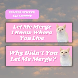 Let Me Merge Funny Bumper Sticker Magnet, Angry Cat Kitty Meme Tiktok Genz Car Vinyl Sticker, Cute Pink Car Accessory, New Driver Gift