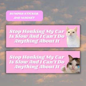 Stop Honking Slow Driver Funny Bumper Sticker Magnet, Sad Angry Cat Meme Tiktok Genz Car Vinyl Sticker, Pink Car Accessory New Driver Gift