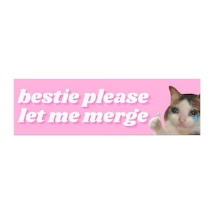 Bestie Pls Let Me Merge Funny Bumper Sticker Magnet, Sad Cat Hamster Meme Tiktok Genz Car Vinyl Sticker, Pink Car Accessory, New Driver Gift image 4