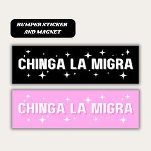 Chinga La Migra Magnetic Car Bumper Sticker, Anti Trump Immigration Decal Pink Y2K Sparkle Accessory Funny Deportation Border Patrol Sticker