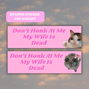 Don&#39;t Honk At Me My Wife Is Dead Funny Bumper Sticker Magnet, Sad Cat Hamster Meme Tiktok Genz Unhinged Car Sticker Cute Pink Car Accessory