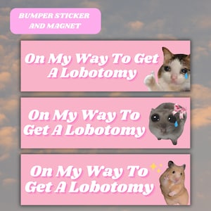 On My Way To Get A Lobotomy Funny Bumper Sticker Magnet | Meme Tiktok Gen Z Unhinged Car Sticker, Pink Car Accessory, New Driver Gag Gift