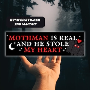 Mothman Is Real and He Stole My Heart | Funny Meme Car Bumper Sticker and Magnet, Cryptids Vinyl Sticker Black Car Accessory, Gen Z Gag Gift