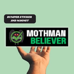 Funny Mothman Lover Magnetic Car Bumper Sticker &quot;Mothman Believer&quot; Mothman Is Real Car Decal, Cute Cryptid Waterproof Vinyl Car Accessory
