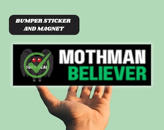 Funny Mothman Lover Magnetic Car Bumper Sticker "Mothman Believer" Mothman Is Real Car Decal, Cute Cryptid Waterproof Vinyl Car Accessory
