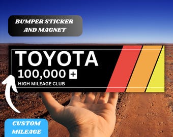 Personalised Toyota High Mileage Club Car Bumper Sticker Magnet, 4WD 4x4 Japanese Vintage Retro Vinyl Sticker Decal Tacoma Tundra 4Runner