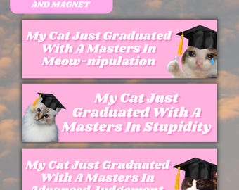 Funny Cat Meme Bumper Sticker Magnetic Car Decal , Sad Kitty Meme Gen Z Car Vinyl Sticker, Cute Pink Kawaii Car Accessory Gift For Her