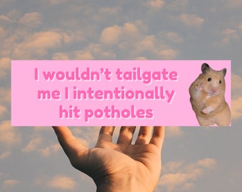 I Wouldn't Tailgate Me I Intentionally Hit Potholes | Car Bumper Sticker Magnet | Funny Meme Tiktok Gen Z Sticker | New Driver Gift for her