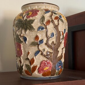 Vintage H J Wood Indian Tree Jardinière | Hand Painted Staffordshire Pottery Planter | Raised Floral Ceramic Vase | English Cottage Decor