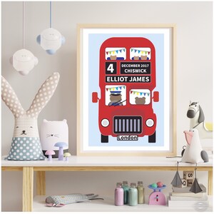 Personalised London Bus ,Nursery Print, Nursery Decor ,Nursery Wall Art, London kids room, Red Bus, new baby gift, 1st Birthday gift