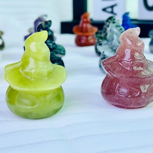 1,5-calowy kryształowy kapelusz czarownicy na Halloween, figurka z dyni, rzeźba małego diabła, latarnia Jack O'Lantern, figurka z kryształów leczniczych, dekoracja domu.
