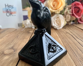 Estatueta de pirâmide de corvos de obsidiana natural de 70 mm, esculturas de corvos de cristal esculpidas à mão para decoração de mesa, presentes de pássaros com cristais de cura.