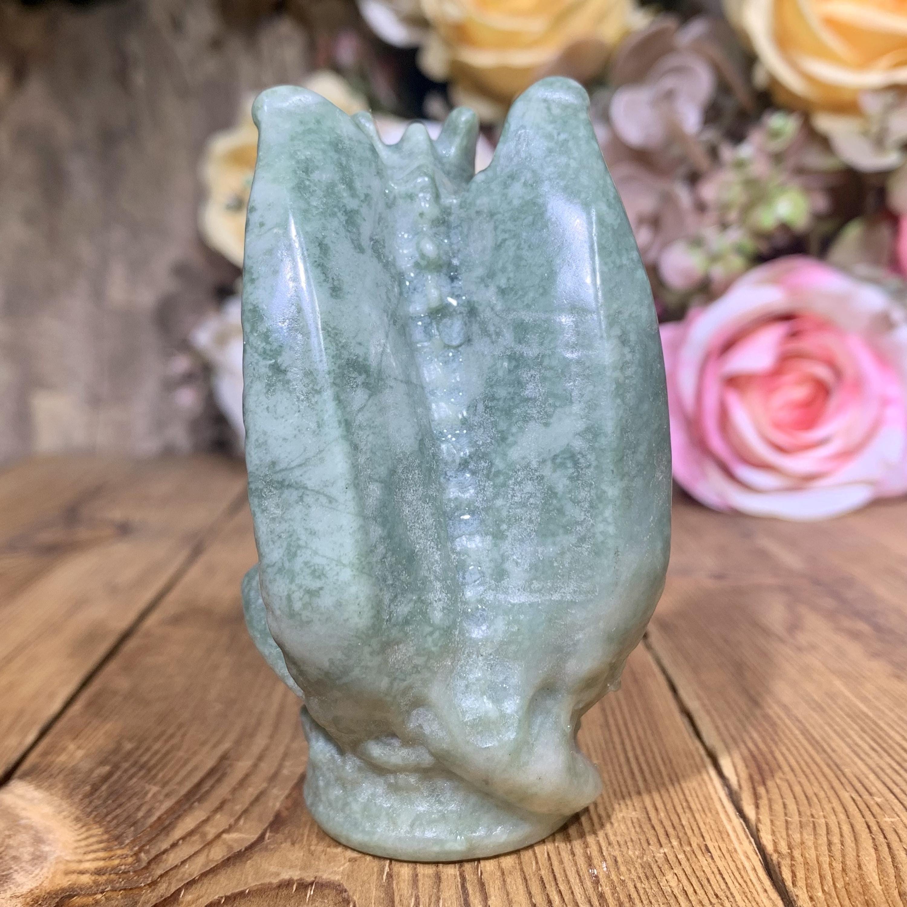 80 MM 天然翡翠ドラゴン彫刻、宝石ドラゴン置物装飾、ヒーリング