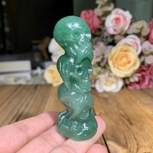 Natural Crystal Handcrafted Three Wise Skulls Carving, Aventurine Skull Figurine, Quartz Skull Home Decor, Healing Crystals Gift For Him