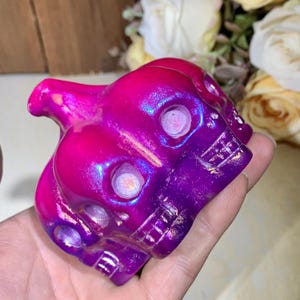 3.5" Colorful Plating Crystal Pumpkin Skull Lantern Figurine, Hand Carved Crystal Skull Sculptures for Desk Decor, Healing Crystals Gifts.