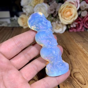 Natural Crystal Handcrafted Three Wise Skulls Carving, Quartz Skull Figurine, Opalite Skull Home Decor, Healing Crystals Gift For Him