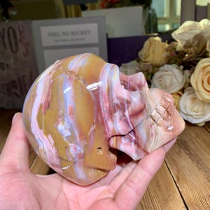 Rare! 5" Large Natural Rainbow Agate Skull Carving, Hand Carved Crystal Skull Sculptures Home Decor, Healing Crystal Gift.Random 1pc