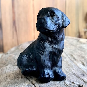 60MM Natural Obsidian Puppy Dog Figurine, Hand Carved Crystal Puppy Sculptures for Desk Decor, Healing Crystals Animal Gifts.