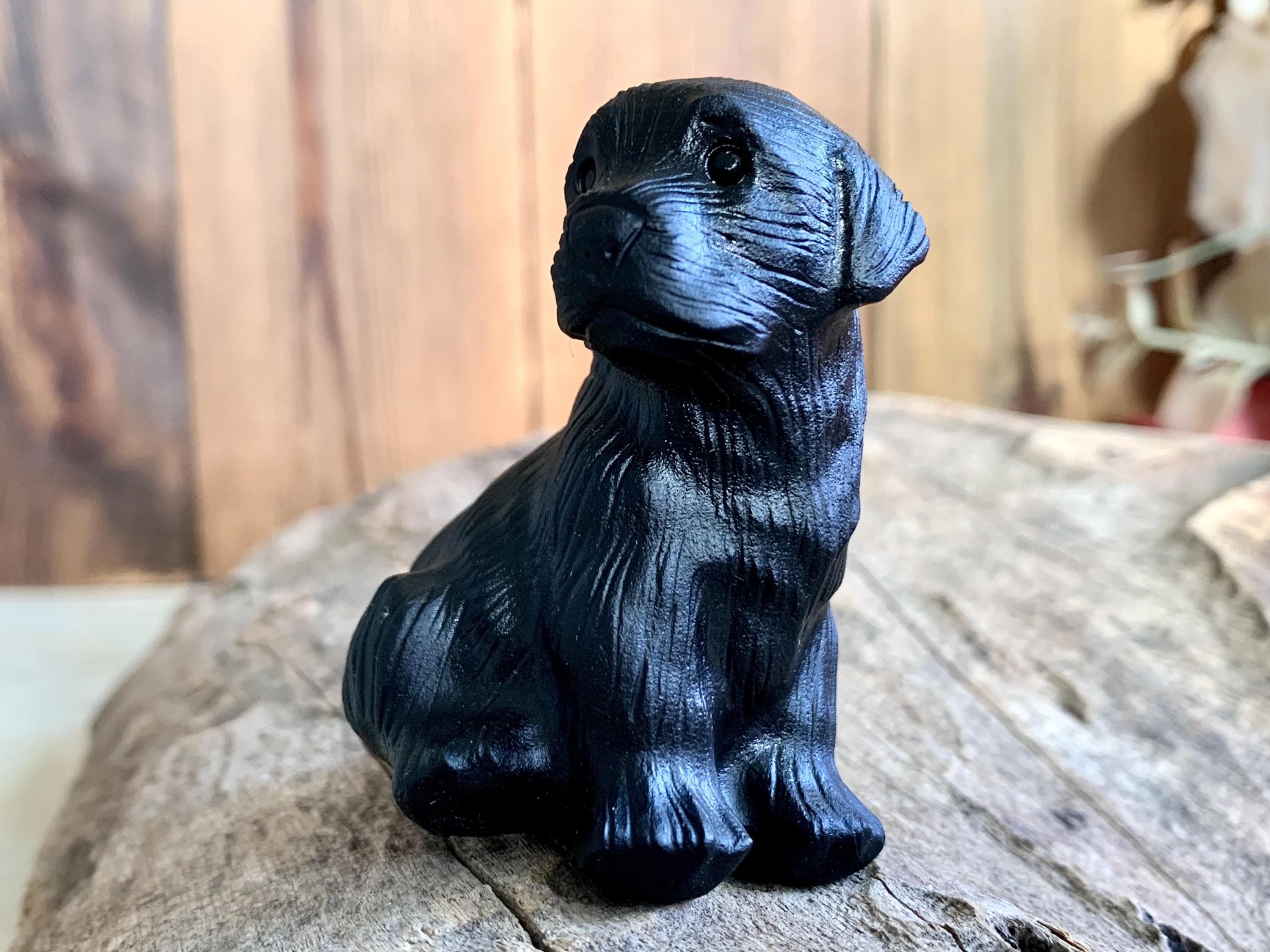 Obsidian Black Dog Figurine - Etsy