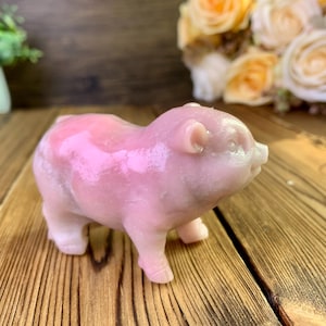 2.8&quot; Natural Pink Opal Piggy Figurine, Hand Carved Crystal Quartz Animal Sculptures Desk Decor, Healing Crystals Gifts.