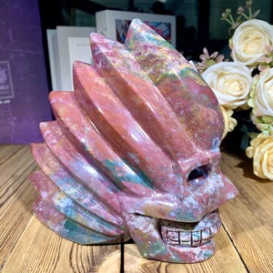 7.5&quot;+4.3Lb Large Natural Ocean Jasper Skull Carving, Hand Carved Crystal Skull Sculptures Home Decor, Healing Crystals Gift.FC43