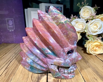 7.5"+4.3Lb Large Natural Ocean Jasper Skull Carving, Hand Carved Crystal Skull Sculptures Home Decor, Healing Crystals Gift.FC43