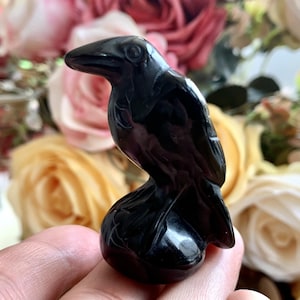 2&quot; corbeaux en obsidienne naturelle, sculpture de corbeaux, décoration de figurines d&#39;oiseaux en pierres précieuses, décoration d&#39;intérieur d&#39;animaux en cristal curatif, cadeaux en cristal pour amis.