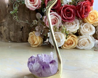 6" Natural Amethyst Cluster Swan Decor, Purple Crystal Cluster Decor, Healing Stone Carving, Crystal Gift, Crystal Home Decor, Handmade Gift
