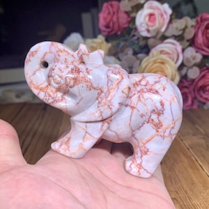 Large Hand Carved Crystal Elephant Carving, Natural Redline Stone Figurine Decor, Healing Crystal Animals Home Decor, Crystal Gifts.