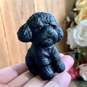 60MM Natural Obsidian Teddy Dog Figurine, Hand Carved Crystal Puppy Sculptures for Desk Decor, Healing Crystals Animal Gifts.