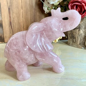 Large Natural Crystal Rose Quartz  Elephant Carving, Pink Crystal Figurine Decor, Healing Crystal Animal Home Decor, Crystal Gift For Mom.