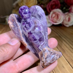 80MM Natural Crystal Angel Figurine Decor, Hand Carved Amethyst Fairy Carving for Desk Decor, Healing Crystals Gifts.