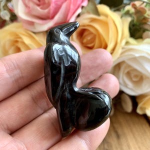 Ravissants corbeaux en obsidienne sculptés à la main, décoration de figurines d&#39;oiseaux en quartz, décoration d&#39;animaux en cristal curatif, cadeaux en cristal pour amis.