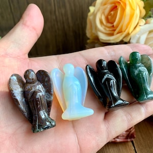 50MM Natural Crystal Angel Figurine Decor, Hand Carved Quartz Fairy Carving for Desk Decor, Healing Crystals Gifts.