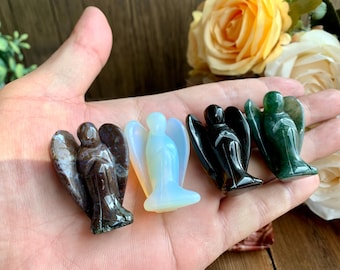 50MM Natural Crystal Angel Figurine Decor, Hand Carved Quartz Fairy Carving for Desk Decor, Healing Crystals Gifts.
