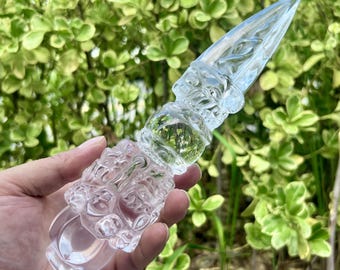 Large Hand-carved Crystal Staff Statue, Quartz Demon Subduing Pestle Carving, Healing Chakra Crystals Home Decor.