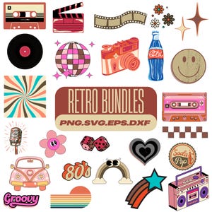 Retro SVG Bundle, Happy Face SVG, Trendy Svg Groovy Png, Red Pink SVG Clipart Cricut Silhouette png Indie Hippie Boho svg Retro Shirt