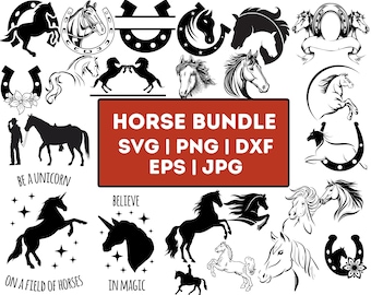 Horse Silhouette SVG Bundle | Horse Head, Horseshoe, Vector (Digital Download)