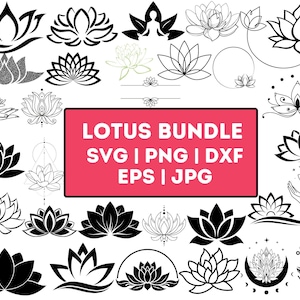 LOTUS SVG, lotusbloem SVG, lotus clipart, lotus Cricut, lotus gesneden bestanden, lotusbloem clipart, lotus silhouet, hindoeïsme SVG